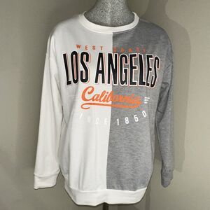 Women’s XS Sweatshirt Color Block Design West Coast Los Angeles White Gray